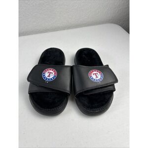 ISlide Fur Lined Texas Rangers‎ Youth Size 12/13 Black Slides
